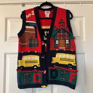 Vintage PBJ Sport School Themed Sweater Vest Size S Education Teacher Novelty